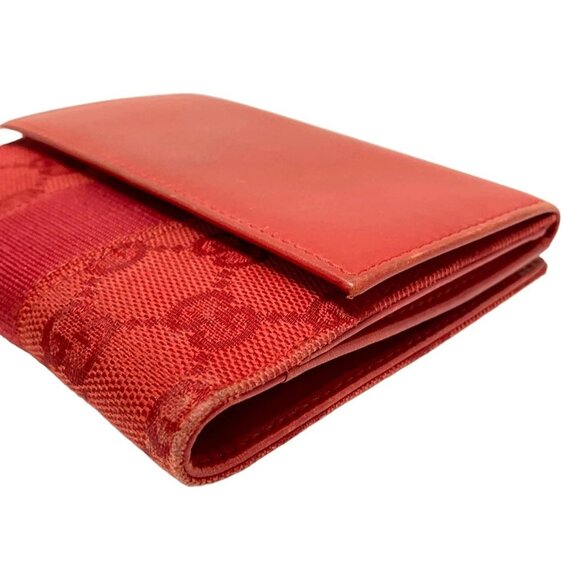 Auth GUCCI GG - Red Leather Jacquard Double-hook Wallet - Picture 4 of 10